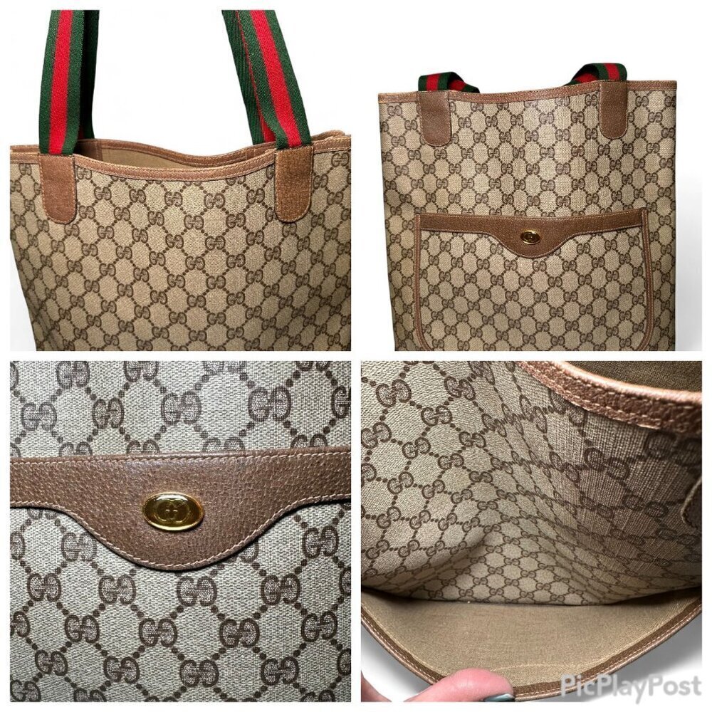 GUCCI Vintage Supreme Coated Canvas Sherry Line Tote Bag, Brown - Picture 13 of 14